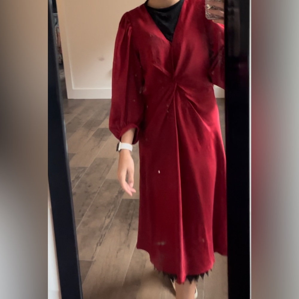 Elegant Red Twist-Front Midi Dressfree Shipping - image 5